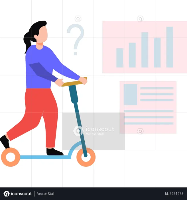 Young girl riding  scooter  Illustration
