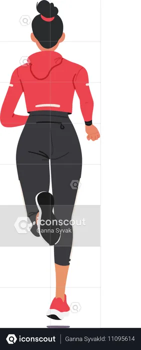 Young Girl Runner Athlete In Motion Rear View  Illustration