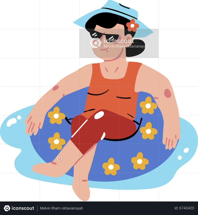 Young girl Seating in Floating tube on beach  Illustration