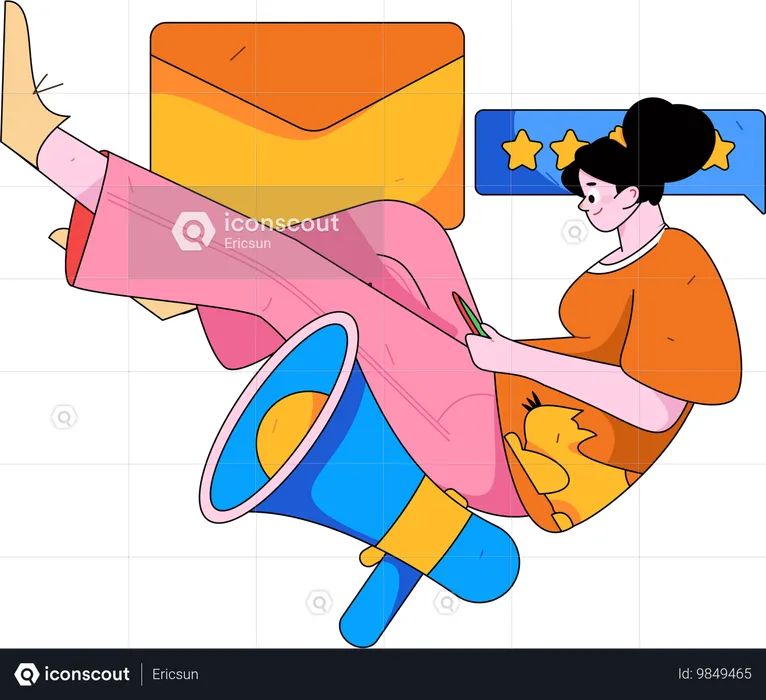 Young girl sending marketing review  Illustration