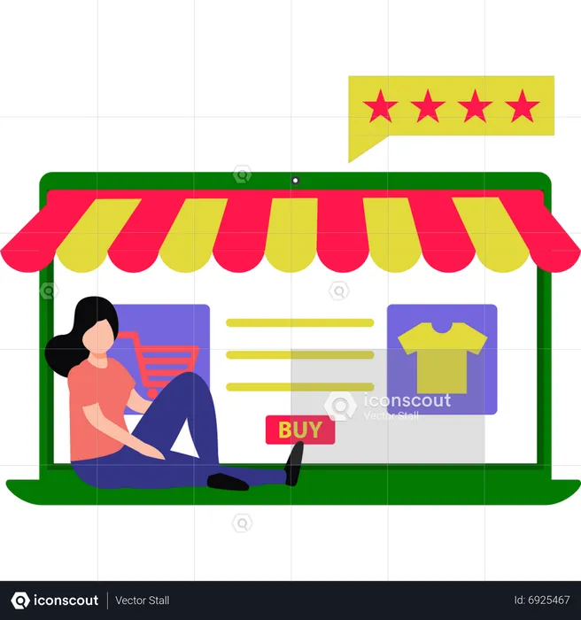 Young girl shopping for clothes at online store  Illustration