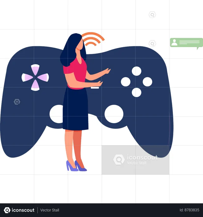 Young Girl Showing Game Controller  Illustration