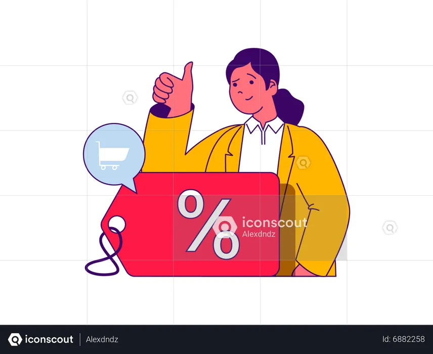 Young girl showing thumb up for shopping  Illustration