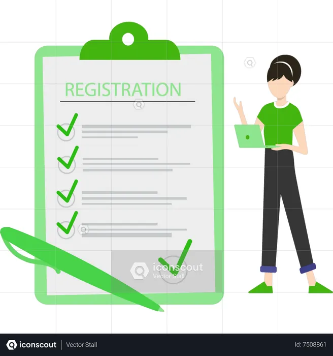 Young girl signs registration document  Illustration