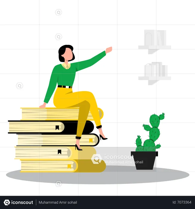 Young girl sitting on books  Illustration