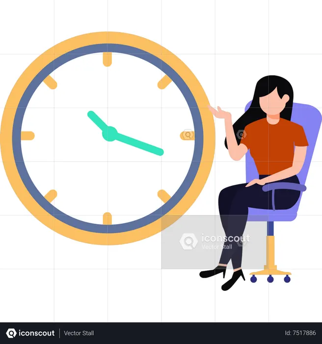 Young girl sitting on chair showing time  Illustration