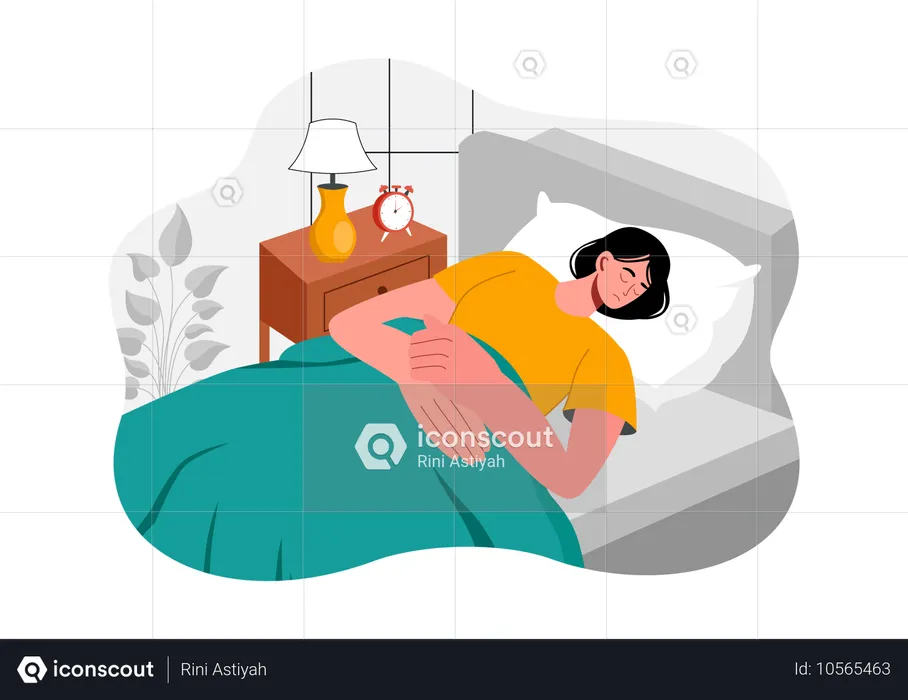 Young girl sleeping on bed  Illustration