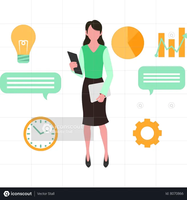 Young Girl Standing and doing analysis work  Illustration