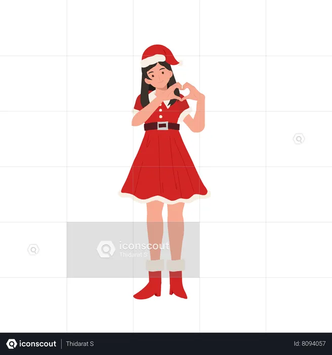 Young girl standing and making heart shape  Illustration