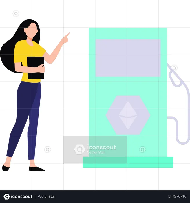 Young girl standing near ethereum station  Illustration