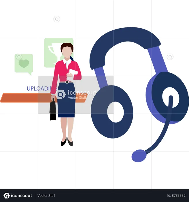 Young Girl Standing Next To Headphones  Illustration