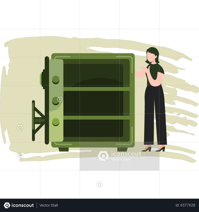 Young Girl Standing Next To Machine  Illustration