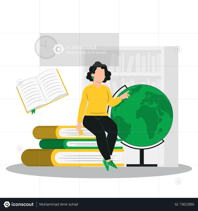 Young girl studying geography  Illustration