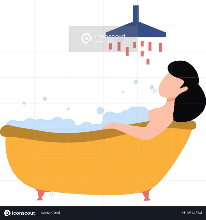 Best Young girl taking bath at night Illustration download in PNG