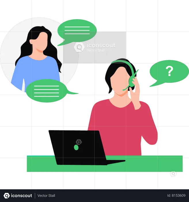 Young Girl Talking To Customer Service Girl  Illustration