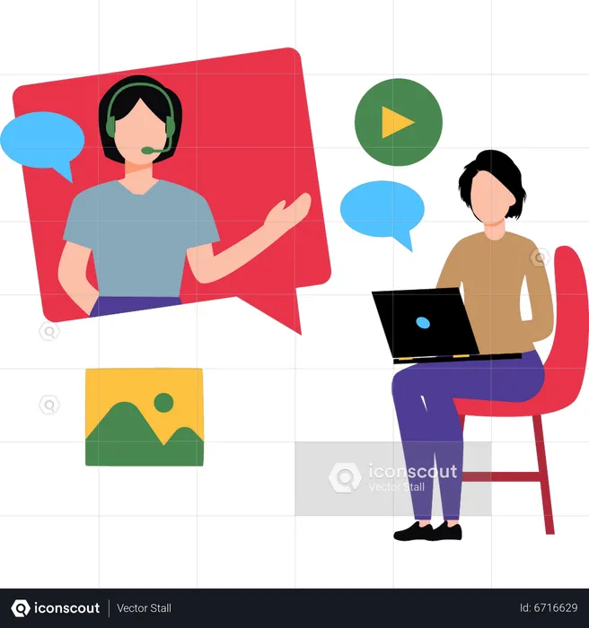 Young  girl talking to customer support  Illustration