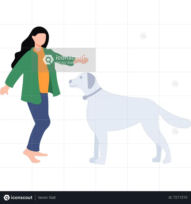 Young girl training dog  Illustration