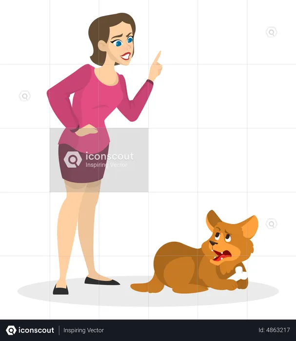 Young girl training pet dog  Illustration