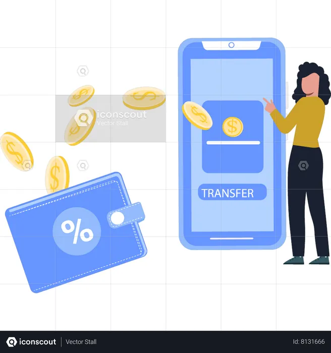 Young Girl Transferring Money  Illustration