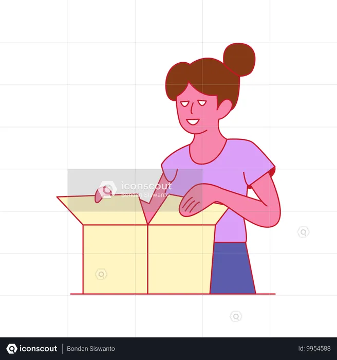 Young girl Unboxing package  Illustration