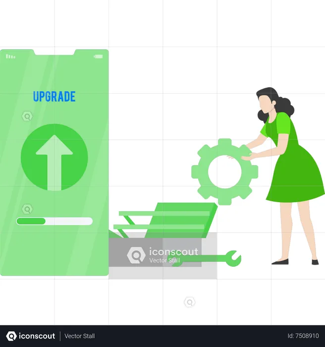 Young girl upgrading mobile  Illustration
