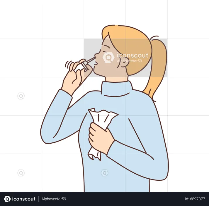 Young girl use nose spay  Illustration