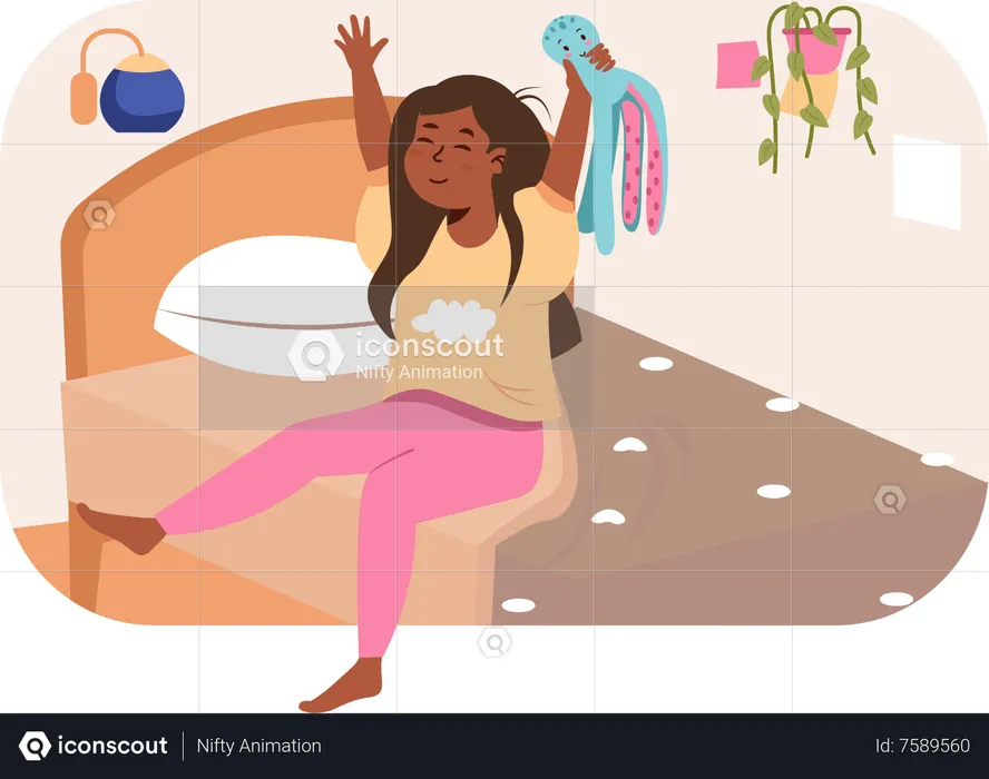 Young girl waking up in the morning  Illustration