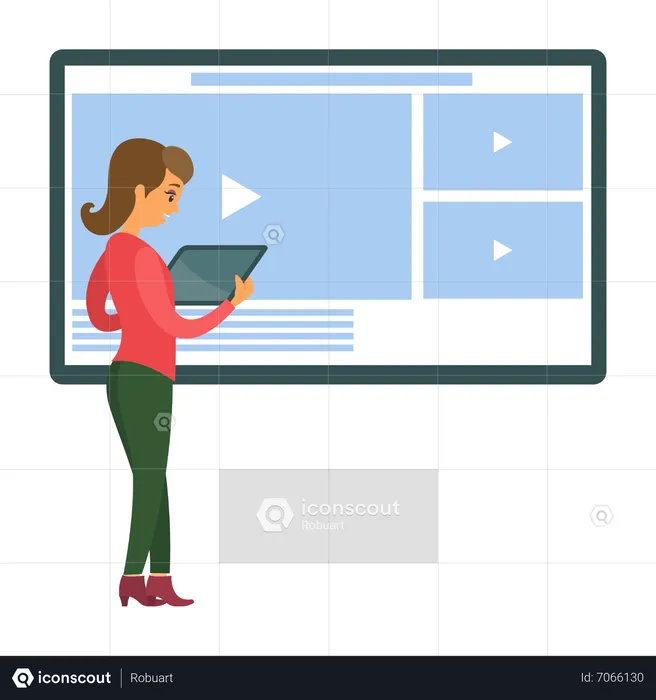 Young girl watching video in tablet  Illustration