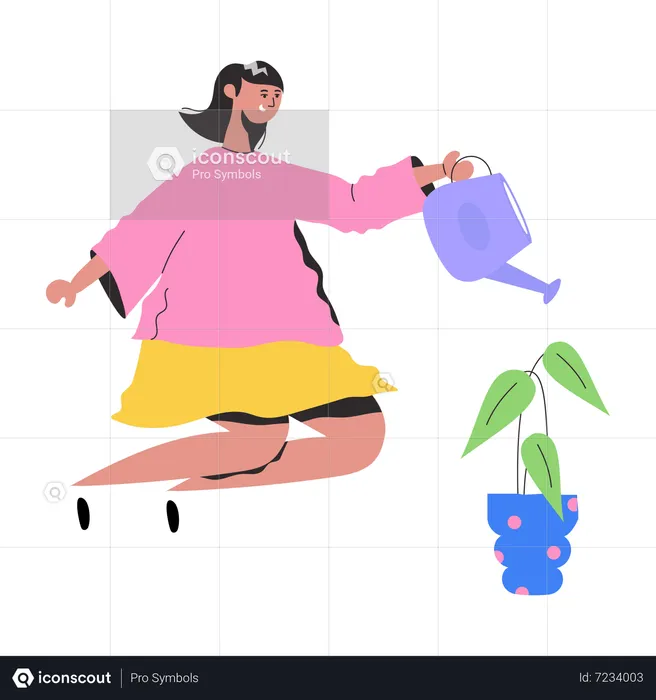 Young girl Watering Plant  Illustration