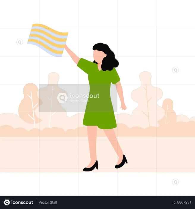 Young girl waving flag  Illustration