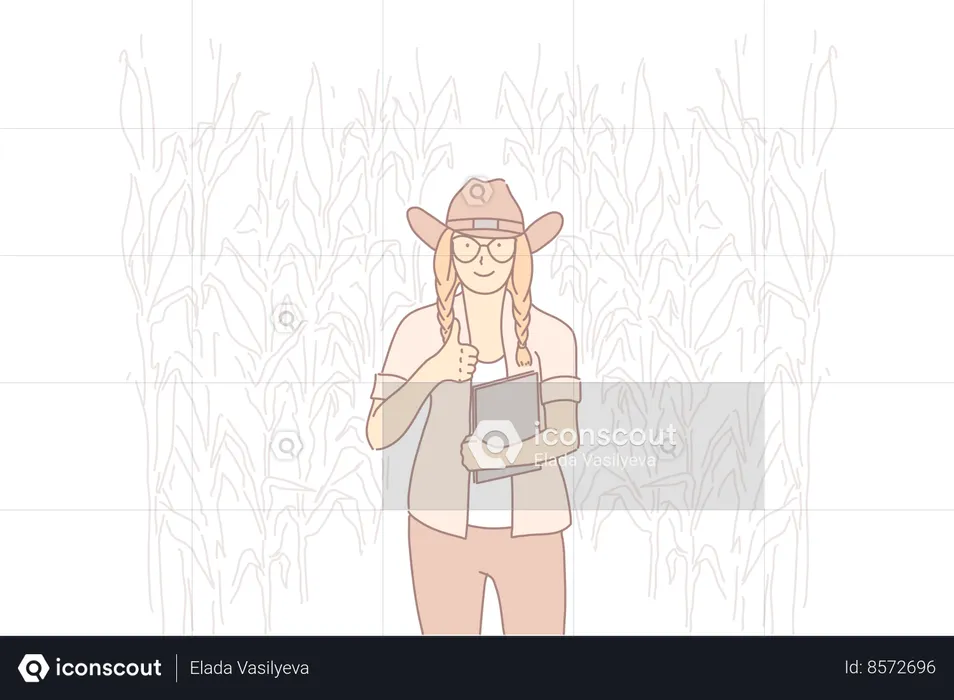 Young girl wearing cowboy hat  Illustration