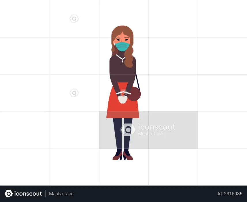 Young girl wearing mask and gloves  Illustration