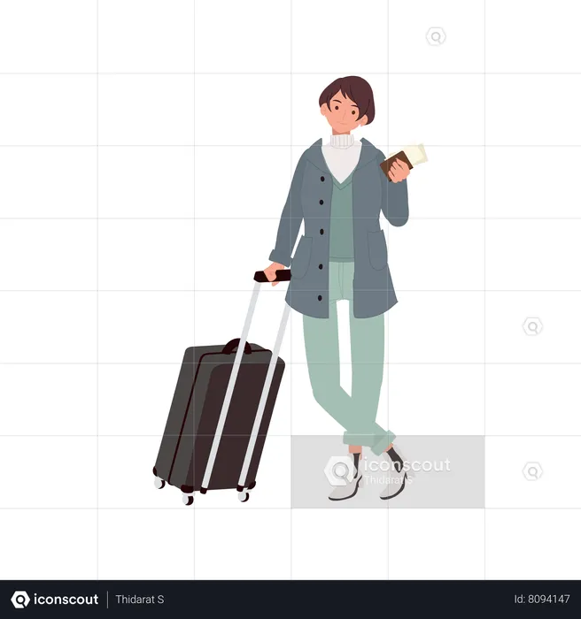 Young Girl with bag and passport  Illustration