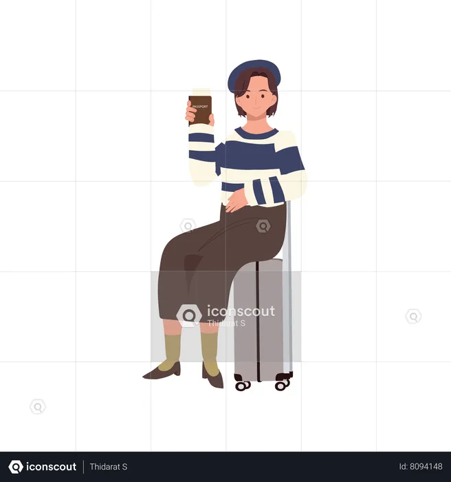 Young Girl with bag and passport  Illustration