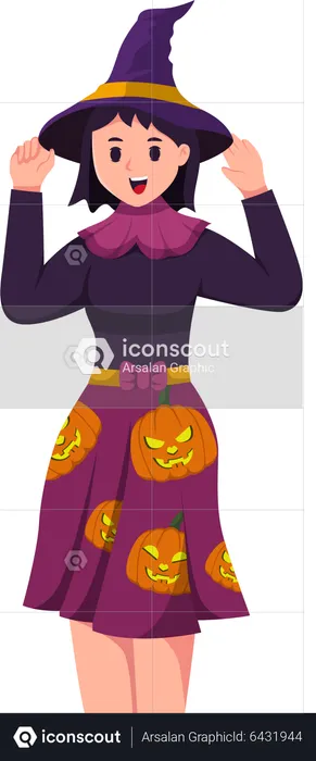 Young Girl with Halloween Costume  Illustration