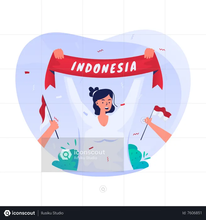 Young girl with Indonesia scarf  Illustration