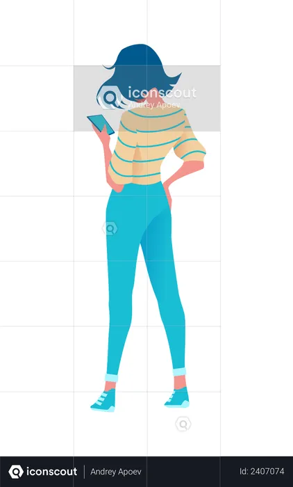 Young girl with mobile in her hand  Illustration