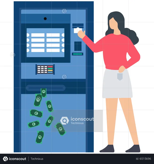Young Girl Withdraw Cash From Automated Teller Machine  Illustration