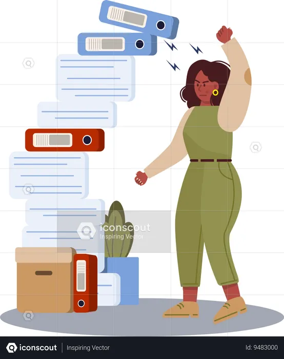 Young girl work load  Illustration