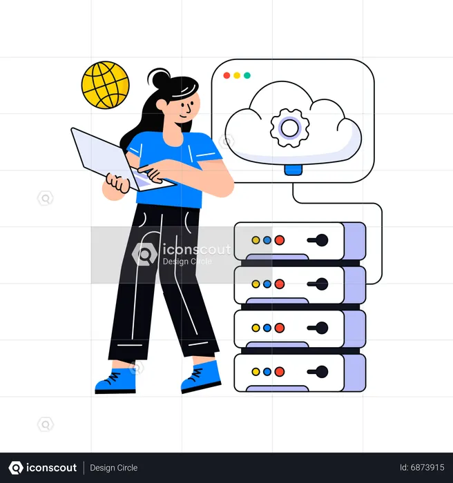 Young girl work on Web Hosting  Illustration