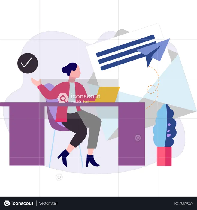 Young girl working at her desk  Illustration