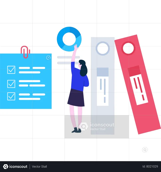 Young girl working on business data  Illustration