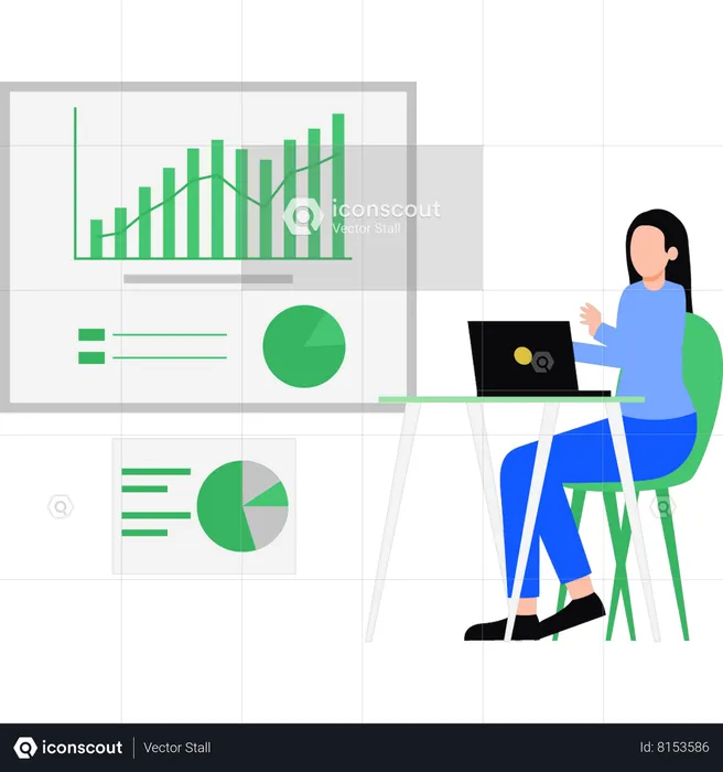 Young Girl Working On Chart Graph  Illustration