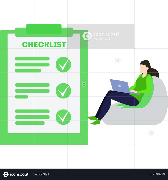 Young girl working on checklist  Illustration