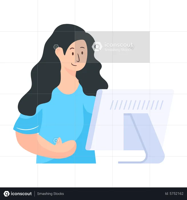 Young Girl working on computer  Illustration