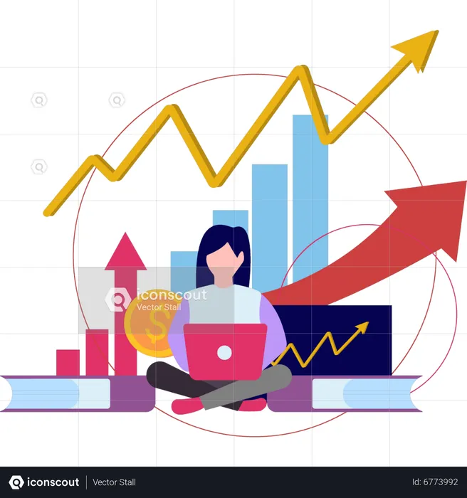 Young girl working on financial analysis  Illustration