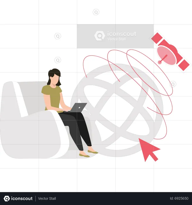 Young girl working online  Illustration