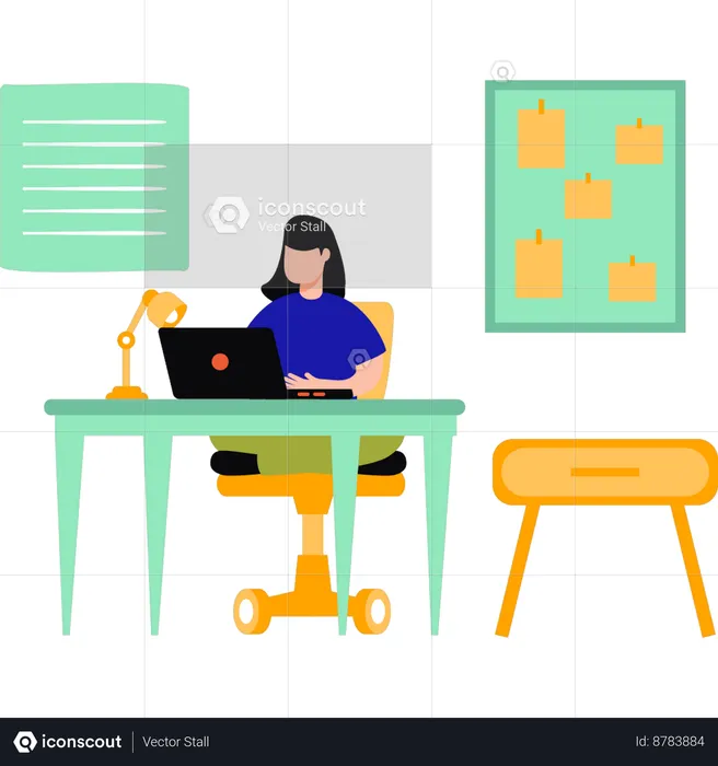 Young Girl Working Online  Illustration