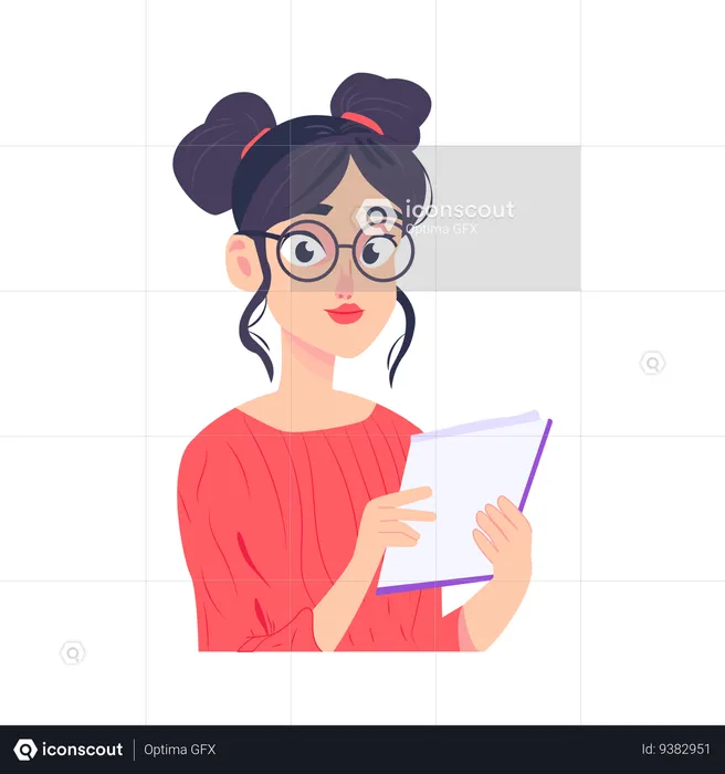 Young girl writes some notes on notepad  Illustration