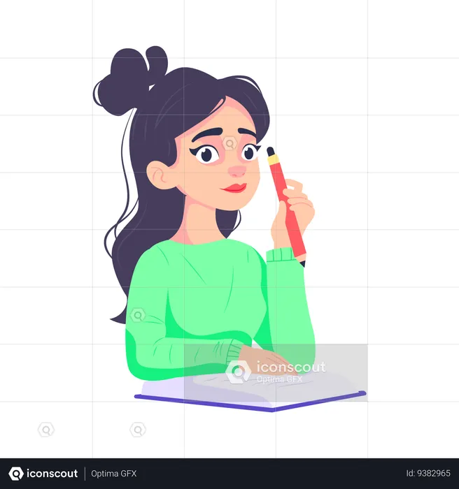 Young girl writes some notes on notepad  Illustration